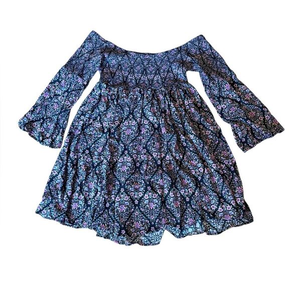 Torrid Smocked Skater Dress Floral Off The Shoulder Bell Sleeve Womens Size 2X - Picture 3 of 12